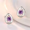 Sterling Silver Jewelry Earrings High Quality Retro Simple Purple Cubic Zirconia Stud