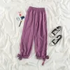 Kimutomo Bahar Moda Rahat Pantolon Kadınlar Tüm Eşleşen Yüksek Elastik Bel Yay Dantel-up Gevşek Düz Ayak Bileği Uzunlukta Pantolon 210521