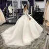 New 2022 2022 Ball Gown Wedding Dresses Bridal Sweep Train Lace Applique Scoop Sheer Neck Custom Made Long Sleeves Castle Chapel vestido de novia