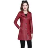 Skórzana kurtka damska wiosna jesień w średnim wieku długi slim wino czerwony czarny L-6XL Plus Size Rękaw PU Coat LR775 210531