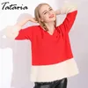 1 Hiver Femme Pull Tricot Pulls Mohair Patchwork Rouge Noël Femmes Cachemire Hiver 210514