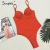 Seksi Tek Parça Kadın Spagetti Kayışı Tanga Kadınlar Bikini Mayo Push Up Plaj Katı Yaz Mayolar 210414