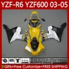 Motorcycle Bodywork pour yamaha yzf600 yzf r 6 600 cc jaune noir yzf-r6 2003 2004 2005 Cowling 95no.151 yzf r6 600cc yzf-600 03-05 Body yzfr6 03 04 05 kit de pering OEM
