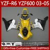 هيكل الدراجات النارية للدراجات النارية ل yamaha yzf600 yzf r 6 600 cc أصفر أسود yzf-r6 2003 2004 2005 cowling 95no.151 yzf r6 600cc yzf-600 03-05 body yzfr6 03 04 05 OEM fairing kit