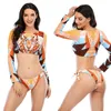 Surfing Swimsuit для женщин 2021 бикини с длинным рукавом Купальники Tiger Print Push Up Летняя ванна для ванны Два куска Bandeau Biquini X0522