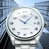 Mode Zakelijke Automatische Mechanische Horloge Mannen Tijd Master Lederen Strap White Dial Kalender Datum Montre Homme Winner Classic 210804