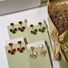 Hot Brand Fashion Party Jewelry For Women Gold Color Red Heart Rings Earrings Jewelry Set 4 Leaf Heart Flower Jewelry Set