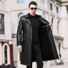 Длинные искусственные кожаные куртки мужчины роскошный бренд теплый флис выстроились зимние искусственные кожаные куртки мужские траншеи Windbreaker 210522