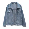 Denim vrouw jas winter oversize jean lange mouwen turn-down kraag vrouwelijke bovenkleding vallen losse Koreaanse mode 210914