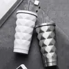 Edelstahl isolierte Tasse Vakuumflaschen Thermos 500 ml Isoliertes Auto Kaffeetasse Reise Drink Flasche mit Stroh 211109
