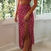 Foridol 2 Piece Set Women Outfits Summer Boho Ruched Crop Top and Skirt Set High Waist Slit Maxi Long Skirts Matching Sets 210415