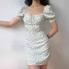 Robe d'été imprimé fleuri Mini Sexy robe blanche femmes élégantes manches bouffantes robes gaine vêtements coréen Vestidos 14669 210518