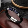 Charm Bracelets European And American Simple Leather Natural Stone Volcanic Beads Stainless Steel Titanium Bracelet Men