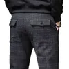 Calças xadrez homens vestido de negócios verão magro calça magro calças masculino apuramento ocasional estiramento vintage preto calças de trabalho 211201