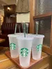 Starbucks 24 унции / 710 мл Пластиковый стакан Многоразовый прозрачный стакан для питья с плоским дном Чашка в форме столба Крышка Соломенные кружки Bardian 50 шт. Бесплатно DHL 1