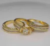 Vintage Gold Ring Sets 925 Sterling Silver Engagement Wedding Band Pierścienie dla kobiet Mężczyźni Biżuteria Y211115