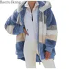 Giacca da donna in peluche con cappuccio da donna invernale Cappotto da orsacchiotto caldo spesso Capispalla Abbigliamento da donna in pelliccia finta Plus Size Soprabito con cerniera 211122