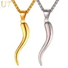 U7 Italian Horn Necklace Amulet Gold Color Stainless Steel Pendants Chain For MenWomen Gift Fashion Jewelry P1029 2103314497057