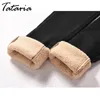 Tataria High Taille Jeans en polaire pour femmes hiver chaud féminin noir vintage velours droit harem pantalon 210514