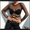 Canotte Camis Tops Tees Abbigliamento donna Abbigliamento Drop Delivery 2021 Donna Sheer Mesh Crop Top Fasciatura Fish Net Vest See Through Tank Elegante P