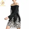 Autumn Runway Dresses Sexy Off The Shoulder Embroidery Black Dress Cute Women's Hippie Chic Bohemia Clothing 210520