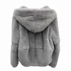 whole skin natural real Rex fur coat clothing women's winter hooded short jacket long-sleeved outerwear coat large size 211007