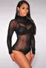 Dames Jumpsuits Rompertjes Teddies Thong Bodysuit 2021 Zwart Wit Naakt Sheer Meseh Lange Mouw Jumpsuit Romper Mini Clubwear en Dames SLEU