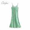 Été Femmes Long Vintage Strap Floral Print Sexy Satin Maxi Slip Dress 210415