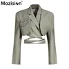 MOZISION Irregular Elegant Blazer For Women Notched Long Sleeves Lace Up Bowknot Blazers Female Spring Fashion Coat 211019