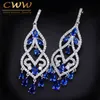 European Blue Cubic Zirconia Crystal Tassel Dangle Drop Long Chandelier Earring Wedding Prom Jewelry For Women CZ116 210714