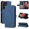 PU -lädertelefonfodral för Samsung Galaxy S22 S21 S20 Note20 Ultra S10 Plus - Pure Color Feeling Wallet Flip Kickstand Cover Case med handband