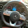 Nowy włókno węglowe 5D i czarna zamsz skórzana skórzana czerwona kierownica ręcznie szyte rękaw Mercedes Benz A W177 2018-19263S