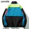 Lenstid Jesień Mężczyźni Hip Hop Streetwear Kolor Blok Patchwork Kieszonkowy Kurtka Harajuku Vintage Windbreaker Oversized Track Coats 210811