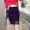 S-5XL Plus Size Black Pencil Skirt Women Spring Summer Lace Patchwork Bodycon s Lady Tight Sexy 135H 40 210506