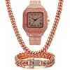 Łańcuchy Iced Out Chain Bling Miami kubański Link zegarek ze strasem naszyjniki bransoletka kobiety mężczyźni zestaw biżuterii Hip Hop Choker