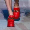 Обувь платье Красные Женщины Насосы Летняя Мода Платформа Тапочки Женщина Кожаные Сандалии Круглый Ног Толстые Высокие каблуки Женские Дизайнерские Слайды