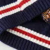Tjejens stickade randig tröja Höst och vinter Utländsk stil Babybjörn Navy Blue Children's Short Round Neck Top 211201