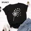 JUNCY 여름 여성 코튼 티셔츠 플러스 사이즈 민들레 인쇄 티 탑 반팔 여자 티셔츠 여성 TShirt Camiseta Mujer Y0629