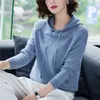 Slim Sleeers com capuz de malha para mulheres sólidas listra plicada pulôver tamanho grande tamanho ocasional harajuku knitwear Suor Femme 210914