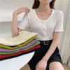 Summer Knitted Cardigan Women Short Sleeve Single-breasted O-neck Slim Tops Solid Vintage Korean Female Jumpers Femme 210513