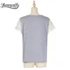 O-Neck Hollow Out Lace Sleeve Grey T Shirt Kobiety Letni Arrival Krótkie Tee Tops Kobieta Casual T-shirt 210510