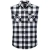 黒い格子縞のシャツの男性の夏のブランドカジュアルなノースリーブメンズシャツ二重カウボーイポケットカミサス通気性の特大ベスト210524