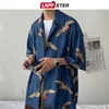 LAPPSTER Herren Crane Print Shirts Harajuku Sommer Vintage Button Up Kurzarm Männliche Koreanische Mode Glatte Blusen 210608