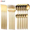 24pcs Gold Dinnerware Set Stainless Steel Tableware Set Knife Fork Spoon Luxury Cutlery Set Gift Box Flatware Dishwasher Safe 210706