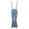 Womens Jumpsuits Rompers Tsuretobe Casual Flare Ripped Denim Jumpsuit Women Fashion Wide Leg Pant Romper Spaghetti Strap Overalls Pleated