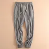 Casual Pants Men's Fashion Cotton Linen Hip Hop Ankle-Length Men Harem Pants Elastic Waist Jogger Linen Trousers Male X0723