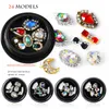 1 Doos / 24 Modellen Gemengde Luxe Charm Crystal Legering Nail Rhinestone Bow Sieraden 3D Mode Nail Decoration Manicure Tools