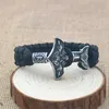 Bangle Men's Viking Viking Aço Inoxidável Crow Martelo Pulseira Nordic Compass Rune Beads Preto Guarda-chuva Cabo de Cordão Hand-Woven