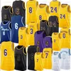 Los 23 Jersey 6 Angeles Russell 0 Westbrook 8 Basket Black Carmelo 7 Anthony 3 Davis Mamba LBJ Lila Gul 2022 2021 LeBron-tröjor herr