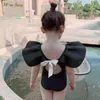 한 조각 여름 아기 소녀 공주 수영복 모자와 함께 모자 유아 유아 아이 수영복 Bodysuit 아이 수영 의류 1-10Y